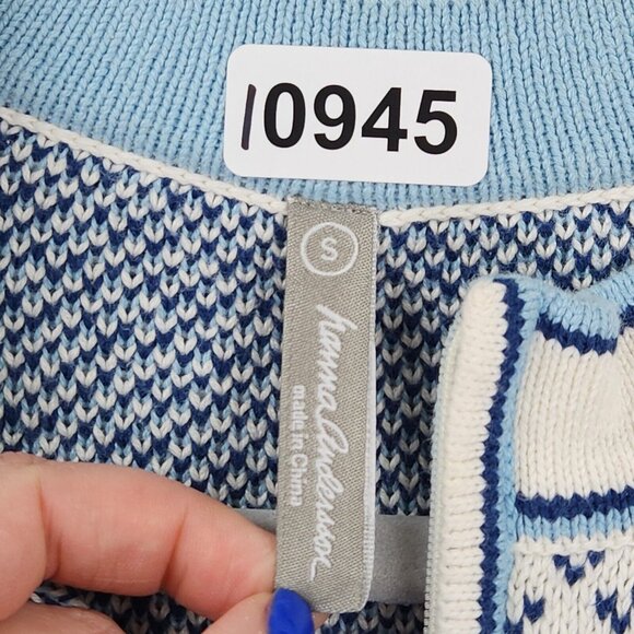 Hanna Andersson Sweater Womens Small White Blue Fair Isle Quarter Zip Pullover - Picture 6 of 12